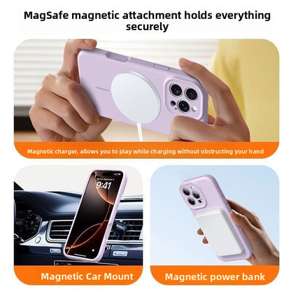 Liquid silicone phone case with full protection against drops and magnetic attachment