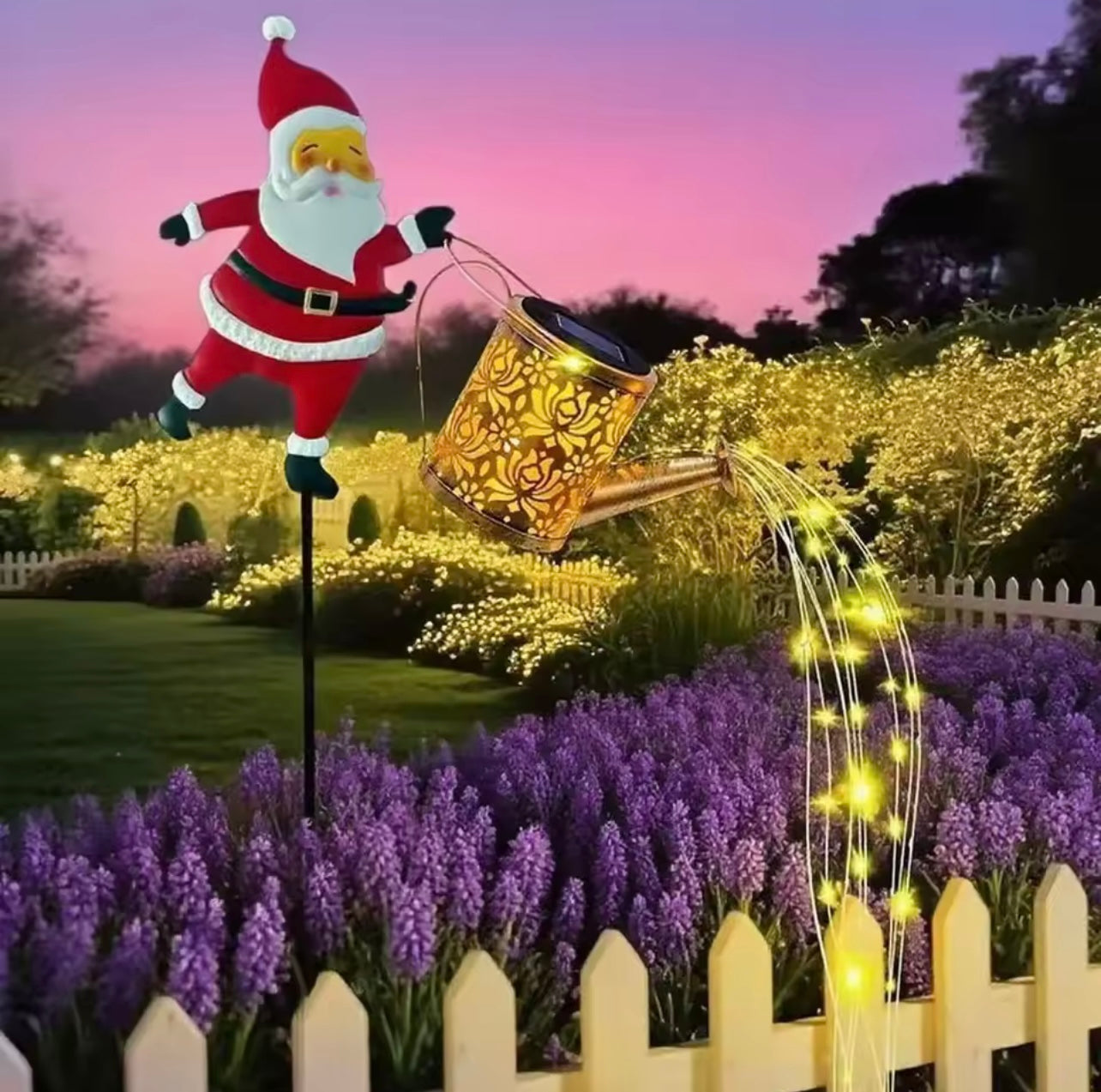 Santa Solar Kittle Lights, Solar LED Light Night, Vibrant Warm white light/colored light, 86cm in total length, Metal material