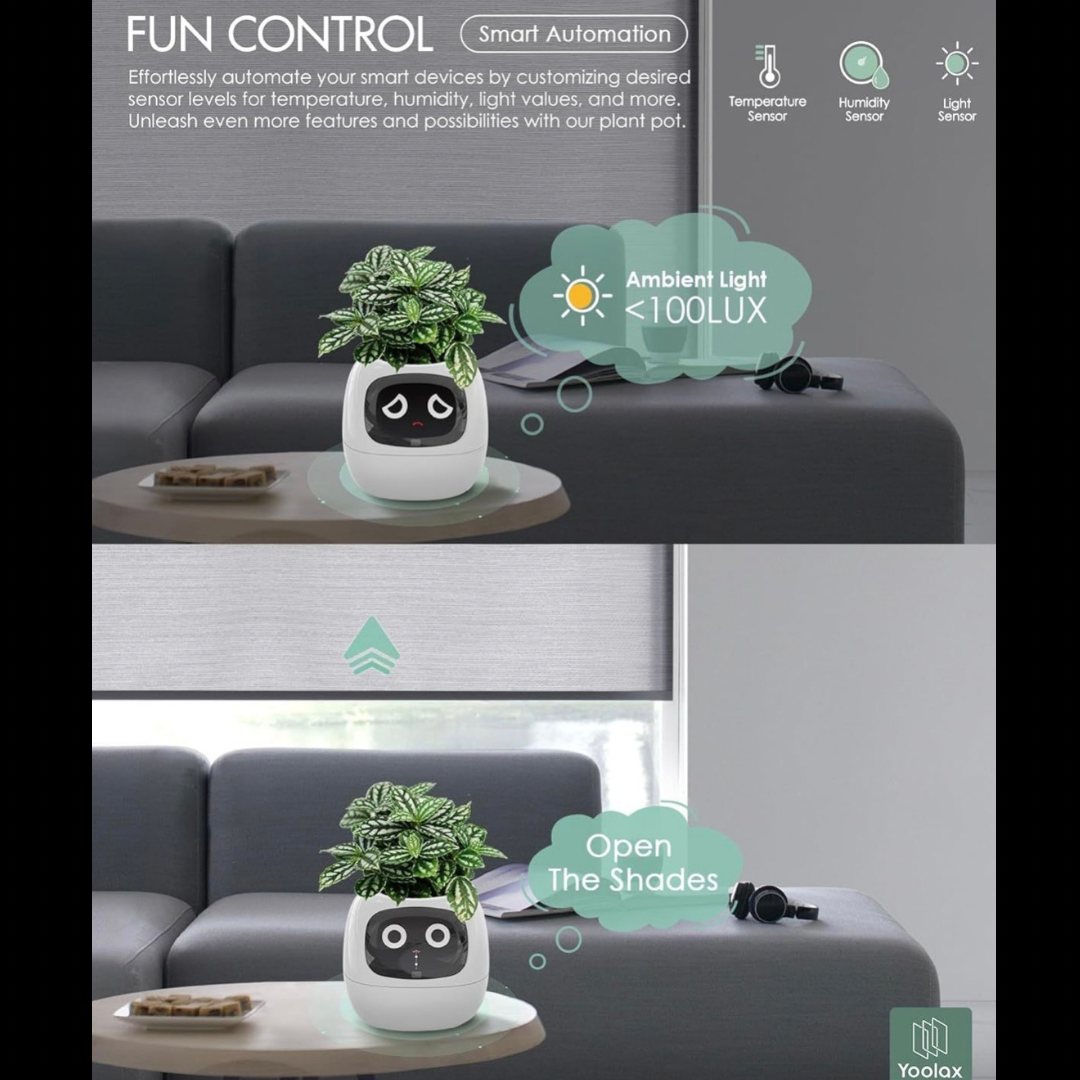 Ivy Smart plants pot, Equipped with 7 smart sensors and Ai chip for intelligent plant care, Interactive Design - Multiple expressions for engaging user interaction, Durable Material, Glow Effect, Home Gardening