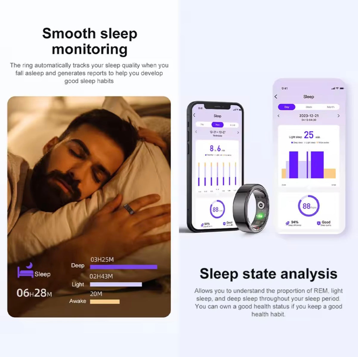 R6 smart ring with charging bin waterproof blood pressure - ZeeTec Store