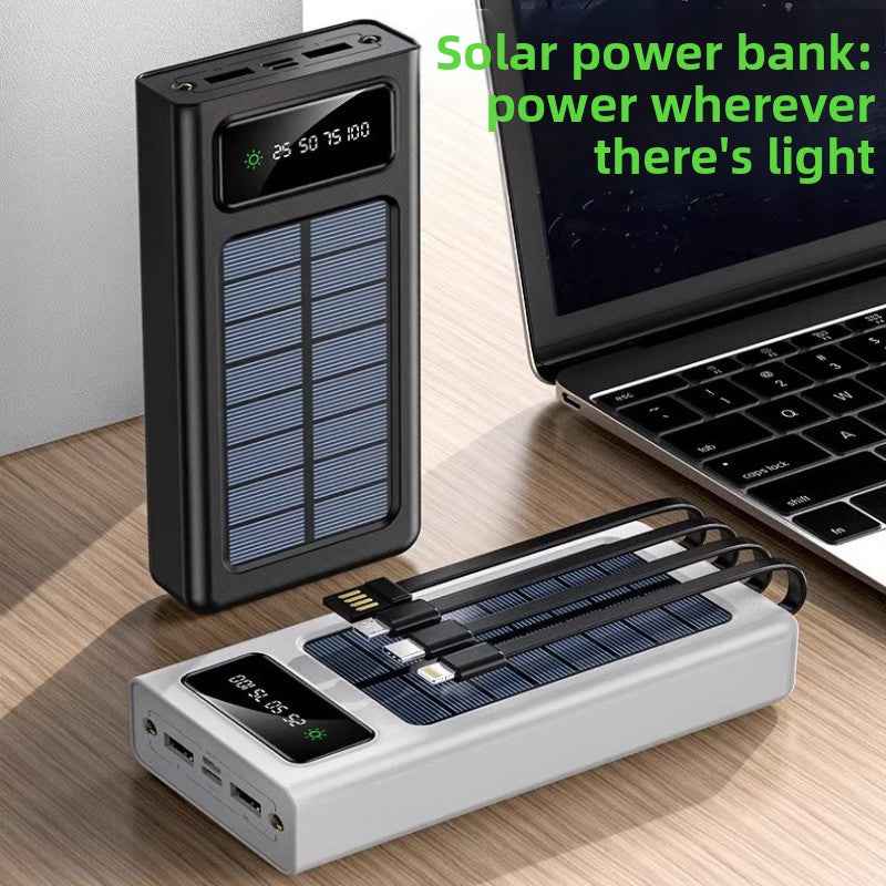Solar Power Bank with Built-in Cables