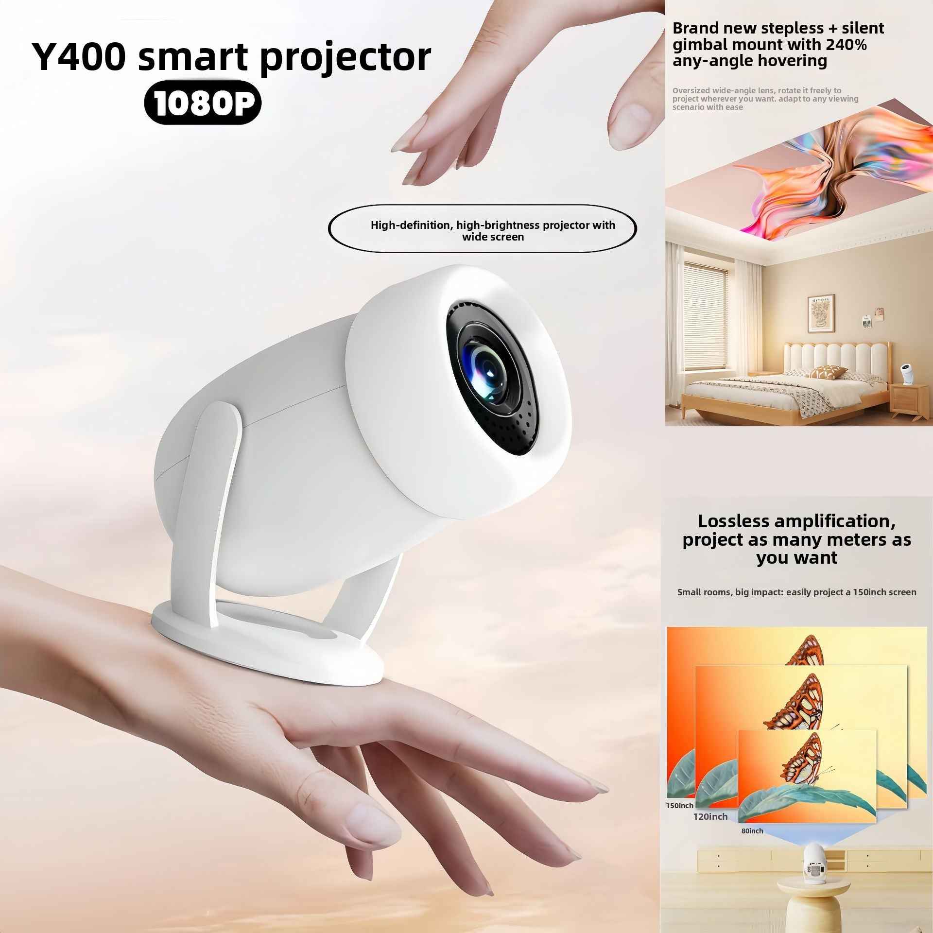 1080P Wireless Projector with 4K Support Screen Mirror