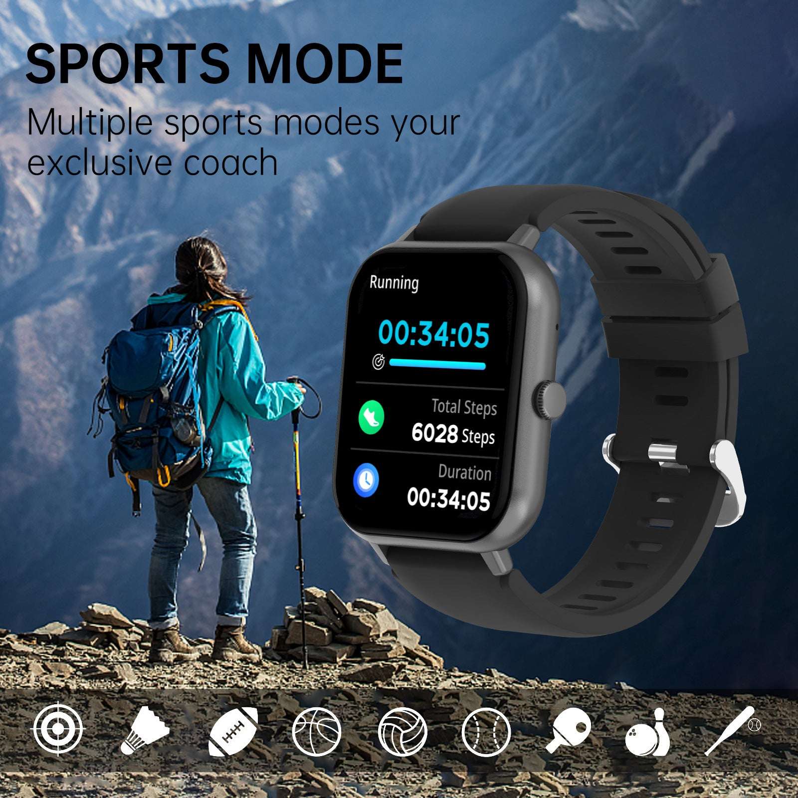 Smart Watch, 1.83 HD Display Clear and vibrant screen, Bluetooth Call Make and receive calls directly from the watch, Multi-function Modes, Remote Control Self-timer, Waterproof