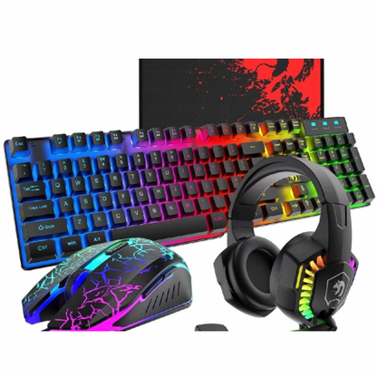 4-in-1 Gaming Combo Bundle Wired Keyboard Mouse Headset & Pad, Wired Keyboard 104 keys and 19 anti-ghosting keys 12 multimedia keys, Wired Gaming Mouse 3 adjustable DPI Ergonomic non-slip design cool backlit, Wired Gaming Headset Stereo sound universal