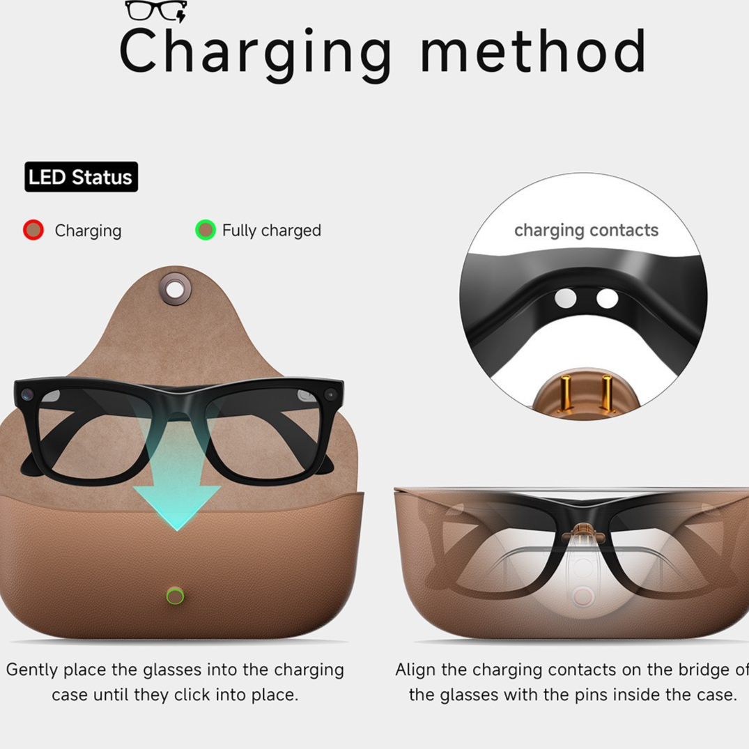 Smart Glasses with AI Camera and Charging Case