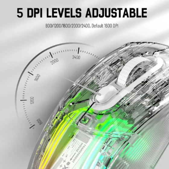 Attack Shark X2 Mouse, Completely Transparent Design, Mute Operation, Adjustable DPI: 5-speed DP, Triple-Mode Connectivity, Original Phase 3212 Sensor, Long-Lasting Battery Life, Ergonomic Design