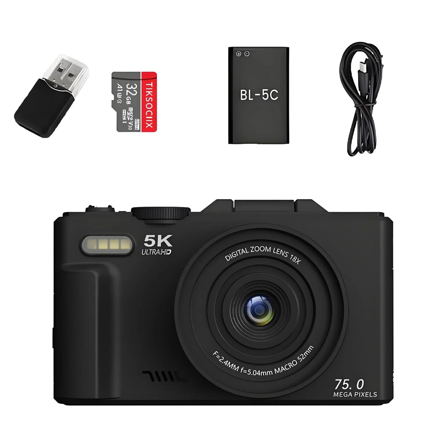 Professional Digital Camera with 18× Optical Zoom, 3” Flip Screen, True 5K HD Video, and 75MP Photos - Light and Portable with Long Battery Life - ZeeTec Store