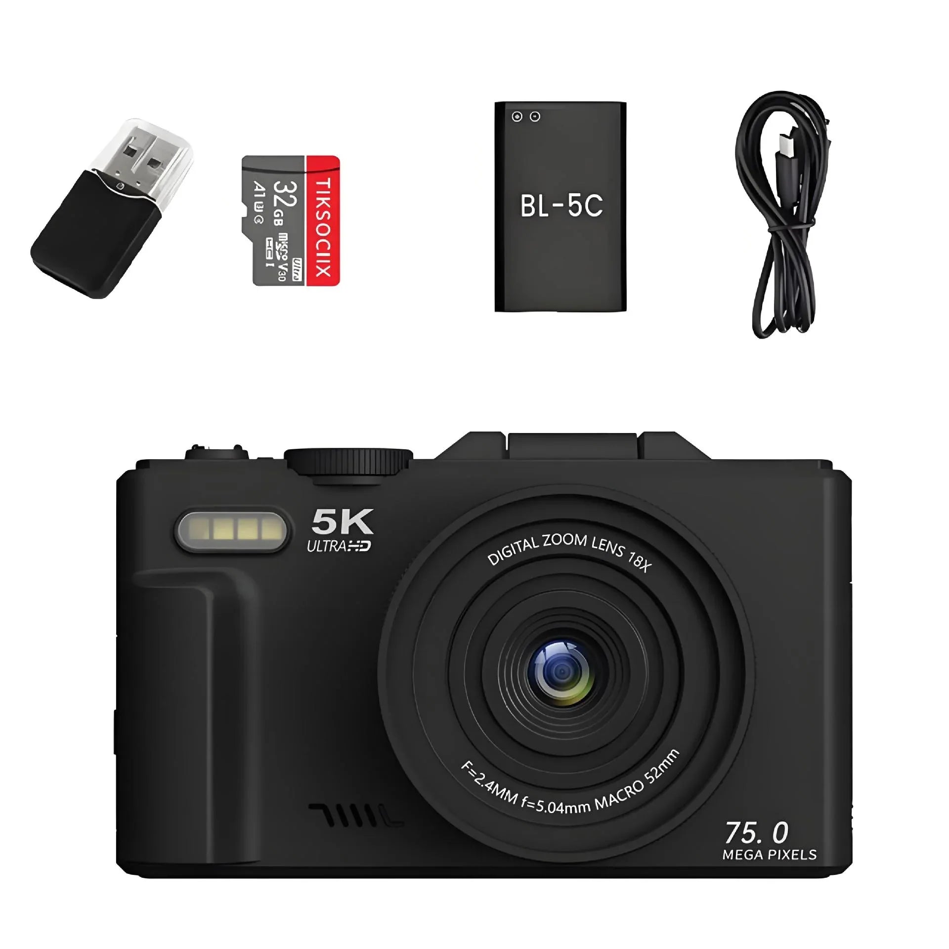 Professional Digital Camera with 18× Optical Zoom, 3” Flip Screen, True 5K HD Video, and 75MP Photos - Light and Portable with Long Battery Life - ZeeTec Store
