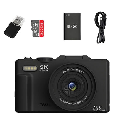 Professional Digital Camera with 18× Optical Zoom, 3” Flip Screen, True 5K HD Video, and 75MP Photos - Light and Portable with Long Battery Life - ZeeTec Store