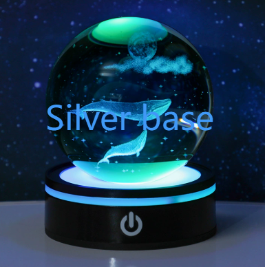 3D Carved Crystal Ball Night Light with LED Base