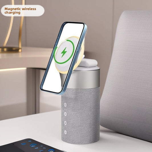 Magnetic Wireless Charger with Bluetooth Speaker and Adjustable Night Light, Multi-Device Charging: Supports charging for headphones and other compatible devices, Fast Charging Protocol