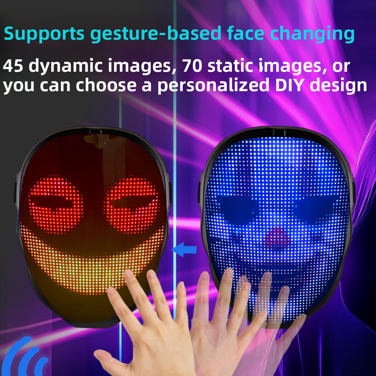 LED Light Up Mask App Gesture Control Lightweight Rechargeable