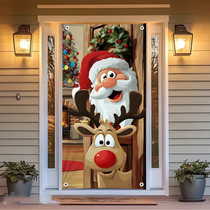 Christmas Santa Claus Polyester Door Cover Decoration 90x180cm