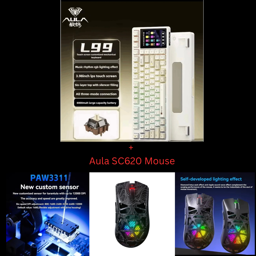 Aula L99 Custom Mechanical Keyboard, Smart Customizable 3.98-inch IPS Touch Screen,RGB LIGHTING: 16 million colour Backlight,Triple Mode Connectivity: Type-C wired/2.4G wireless/Bluetooth - 8000mAh Battery,Hot-Swappable Full 80 Keys