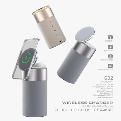 Magnetic Wireless Charger with Bluetooth Speaker and Adjustable Night Light, Multi-Device Charging: Supports charging for headphones and other compatible devices, Fast Charging Protocol