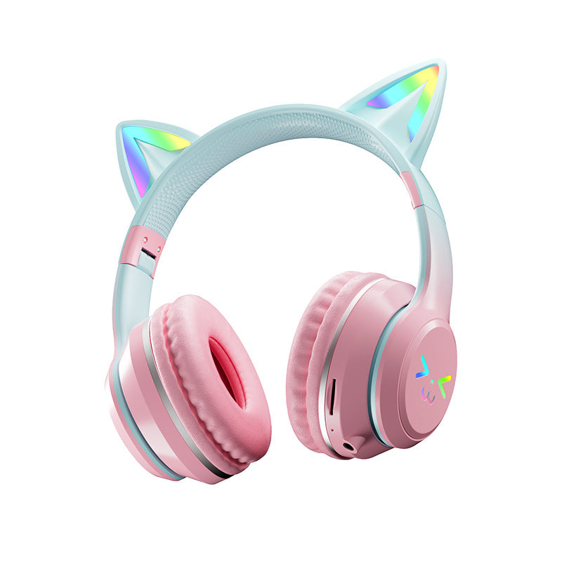 Over-ear Bluetooth headset Features stylish cat ears with customizable breathing lights, offering a unique aesthetic for gaming and fashion.