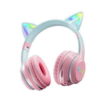 Over-ear Bluetooth headset Features stylish cat ears with customizable breathing lights, offering a unique aesthetic for gaming and fashion.