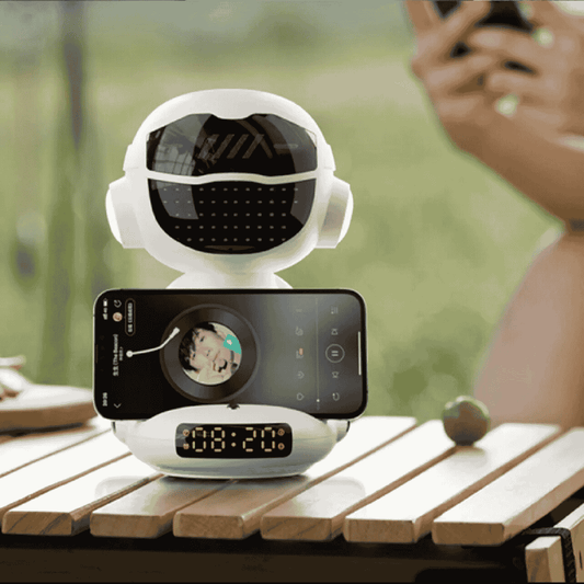 Smart AI Robot, Intelligent Conversation Wireless Speaker,  AI Empowered Voice Interaction, Powerful AI Voice Model, Smart Life Assistant, Night Atmosphere Light, Long-Lasting Battery Life, Multi-Function Entertainment Hub, Premium Design & Durability