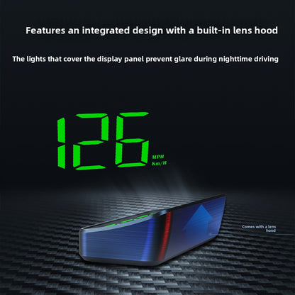 Head-up display Projects speed and driving data onto the car windshield for safer driving. Universal compatibility