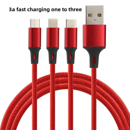 Zn Alloy Fast Cable, High Power Fast Charging: 120W output, Multi-Device Support: One-to-three design with Lightning, Micro USB, and Type-C interfaces, Wide Compatibility, Durable Material: Silicone construction for flexibility and longevity