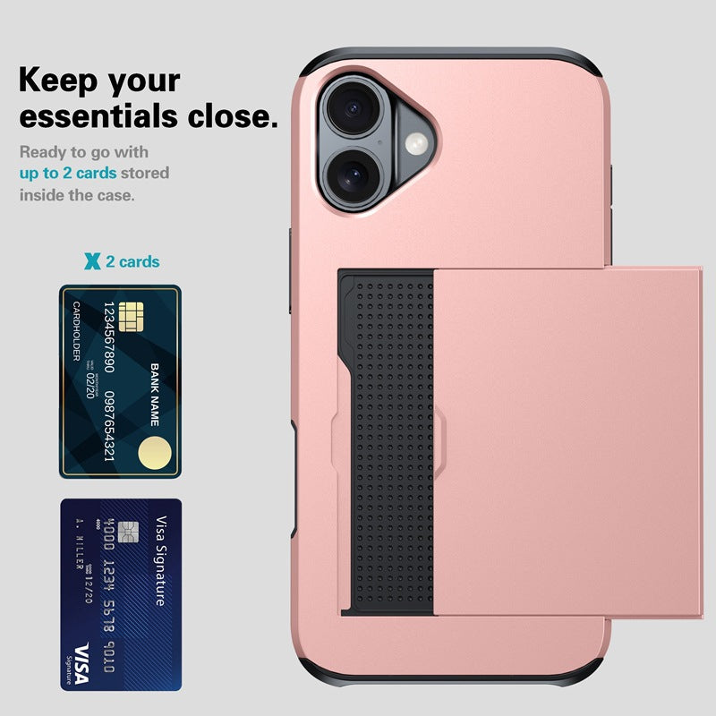 Hard PC Anti-Fall Slide Card Phone Case for iPhone 11-17 Pro Max