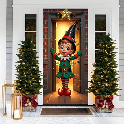 Christmas Santa Claus Polyester Door Cover Decoration 90x180cm