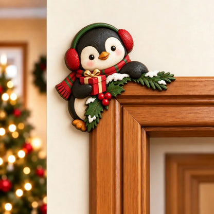Christmas Peekaboo Door Frame Corner Decor. Simple setup, holiday characters and elements for seasonal ambiance