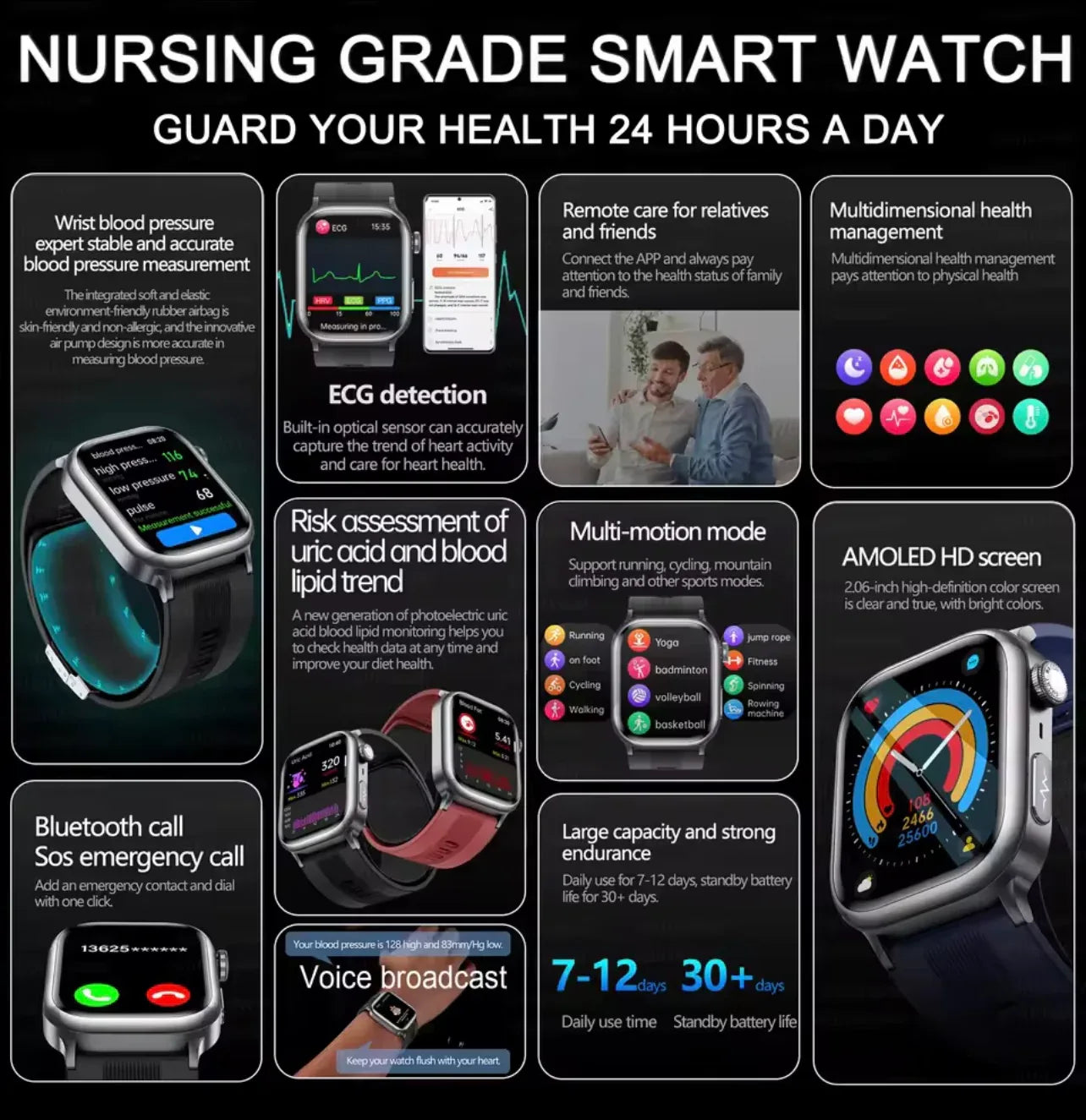 Smart Health Watch Blood Pressure Monitoring and ECG Features - ZeeTec Store