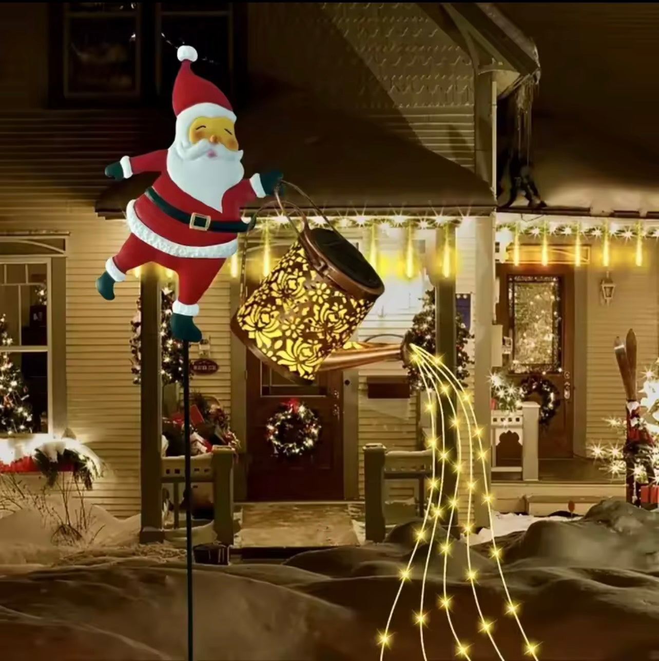 Santa Solar Kittle Lights, Solar LED Light Night, Vibrant Warm white light/colored light, 86cm in total length, Metal material