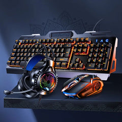 RGB Gaming Keyboard Mouse Headset Combo – Wired 3-in-1 USB Set, Backlit, Metal D