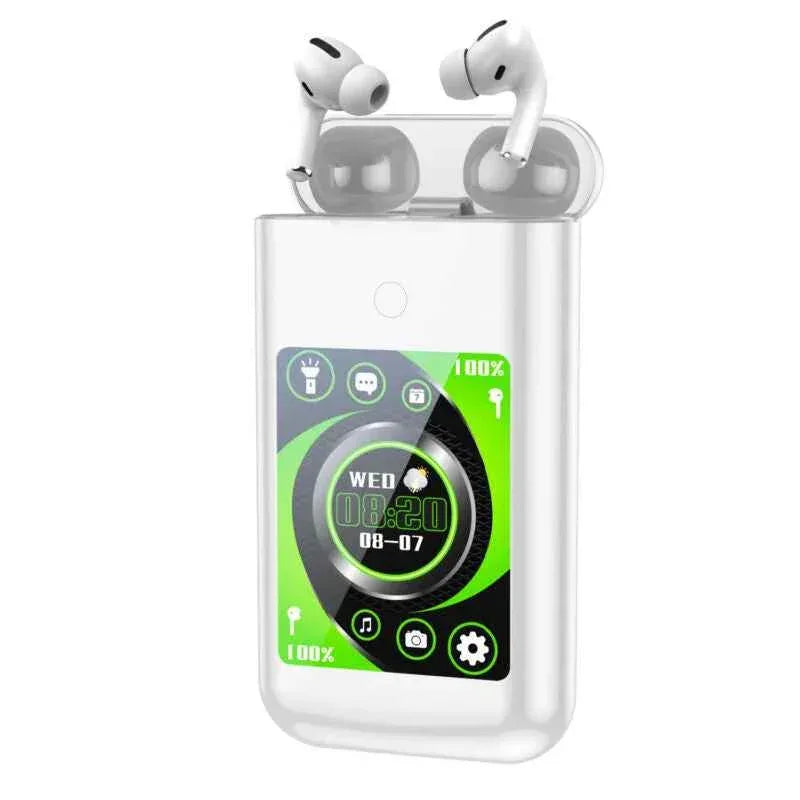 Power Bank with earbuds & 2.8” LCD Touch Screen, Hi-Fi Sound, 8000mAh Charging Case, Smart Touch Screen Display, Remote Photography and Find My Device, Game Mode + Ultra Low Latency, Integrated LED Flashlight, Other Smart Functions - ZeeTec Store