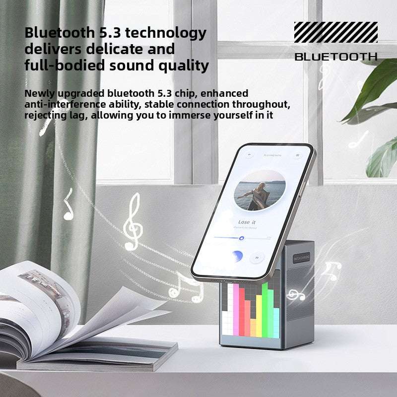 Multi-functional Design: Combines Bluetooth audio, wireless charging, and magnetic phone holder in one device, High Power Output: Total power of 30W and output power of 22.5W, Versatile Compatibility: Suitable for phones, headphones, and watches