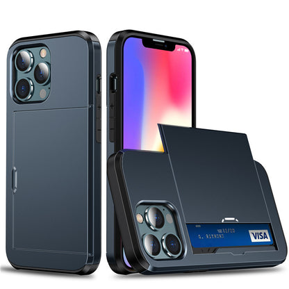 Hard PC Anti-Fall Slide Card Phone Case for iPhone 11-17 Pro Max