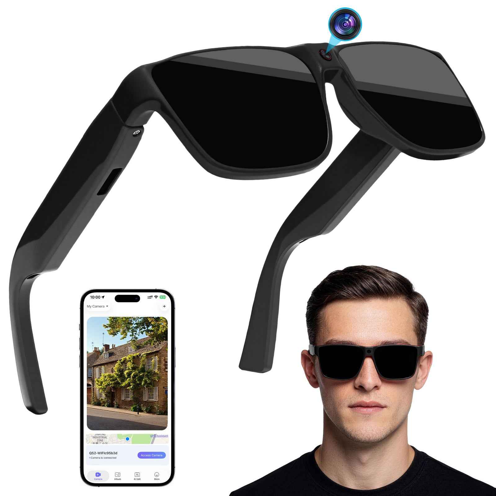 AI Smart Glasses with Camera Bluetooth HD Recording