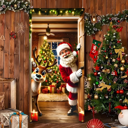 Christmas Santa Claus Polyester Door Cover Decoration 90x180cm