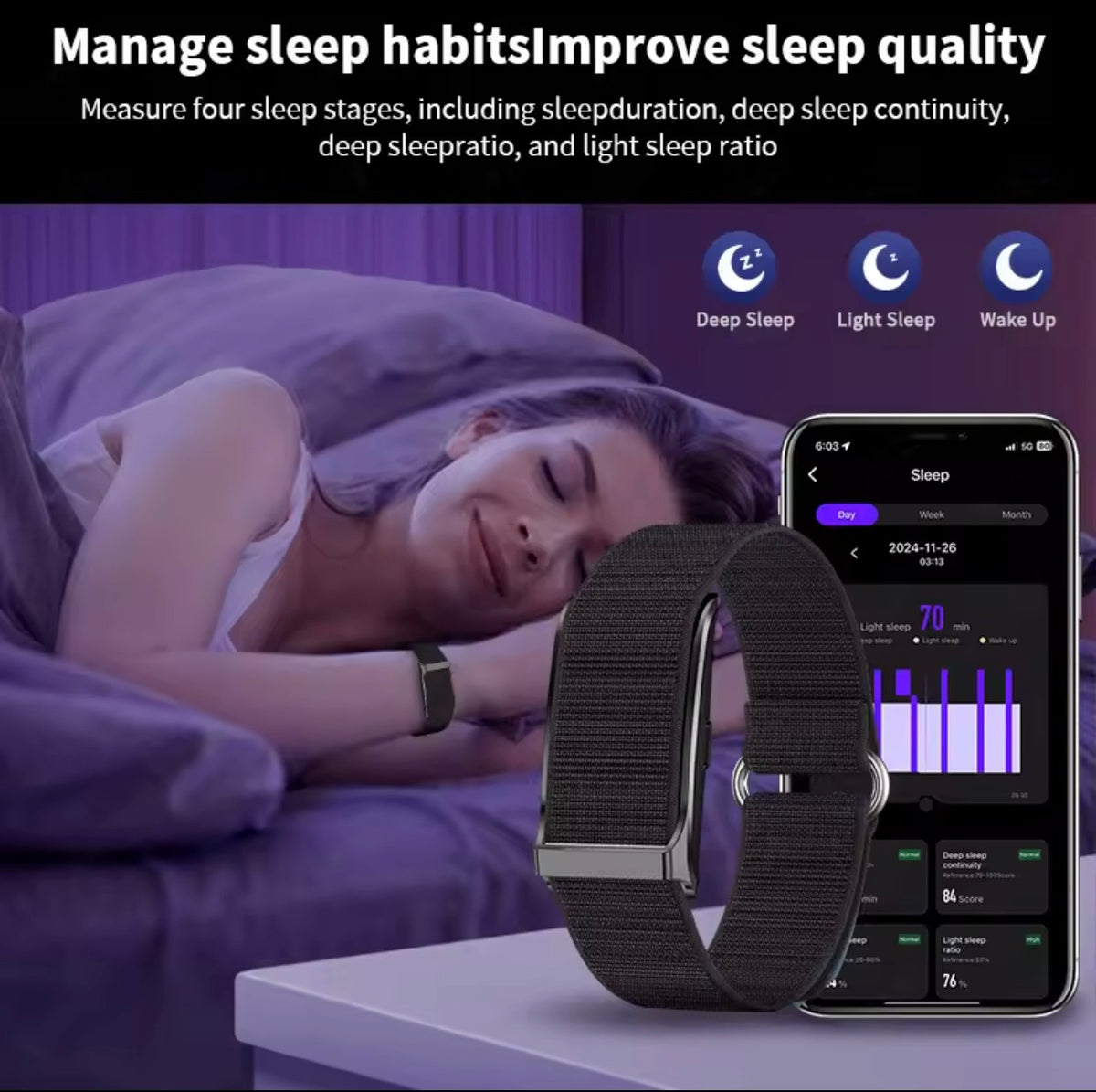 LIGE Smart Fitness Screenless with Heart Rate Monitor Pedometer Activity