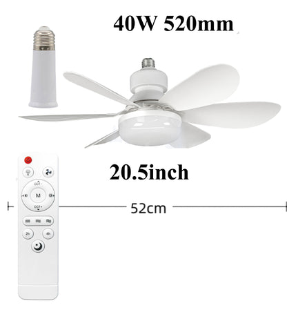 E27 Screw Silent Smart Ceiling Fan Light with Remote Control