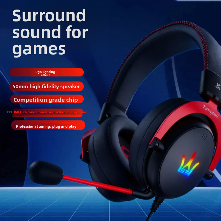 Wired Gaming Headset E-Sports Design Flagship Sound Card Chip Microphone Binaural Support