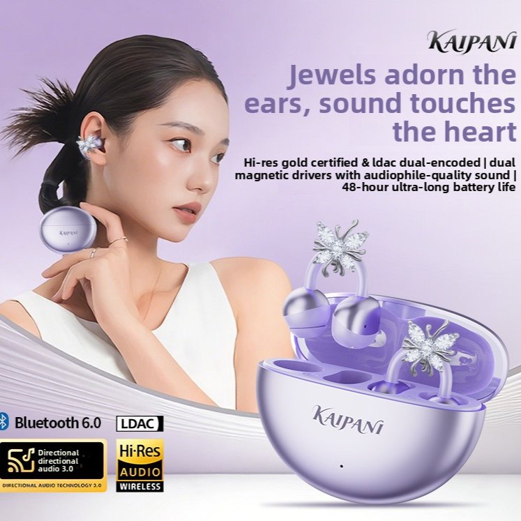 Bluetooth Ear Clip Headphones with decoration buckle