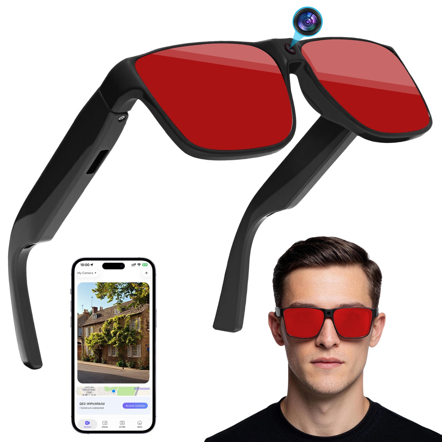 AI Smart Glasses with Camera Bluetooth HD Recording
