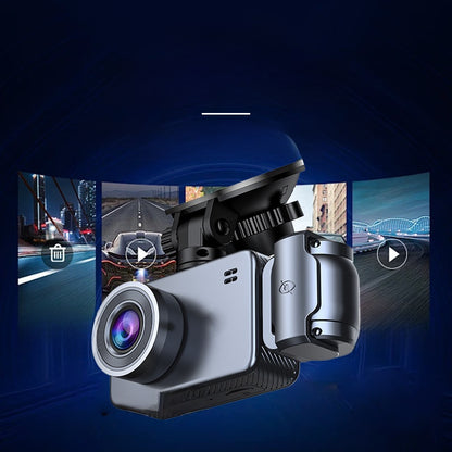 4K Three-Lens Dash Cam, Wide-Angle Night Vision, Parking Monitoring and WiFi. Features front, rear, and interior lenses for 360-degree panoramic coverage.