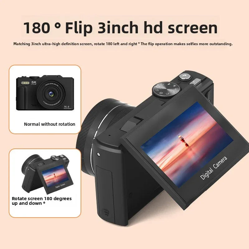 Professional Digital Camera with 18× Optical Zoom, 3” Flip Screen, True 5K HD Video, and 75MP Photos - Light and Portable with Long Battery Life - ZeeTec Store
