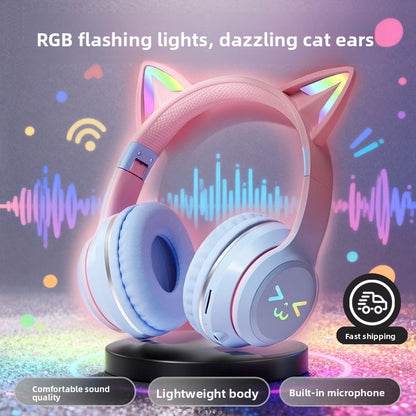 Over-ear Bluetooth headset Features stylish cat ears with customizable breathing lights, offering a unique aesthetic for gaming and fashion.