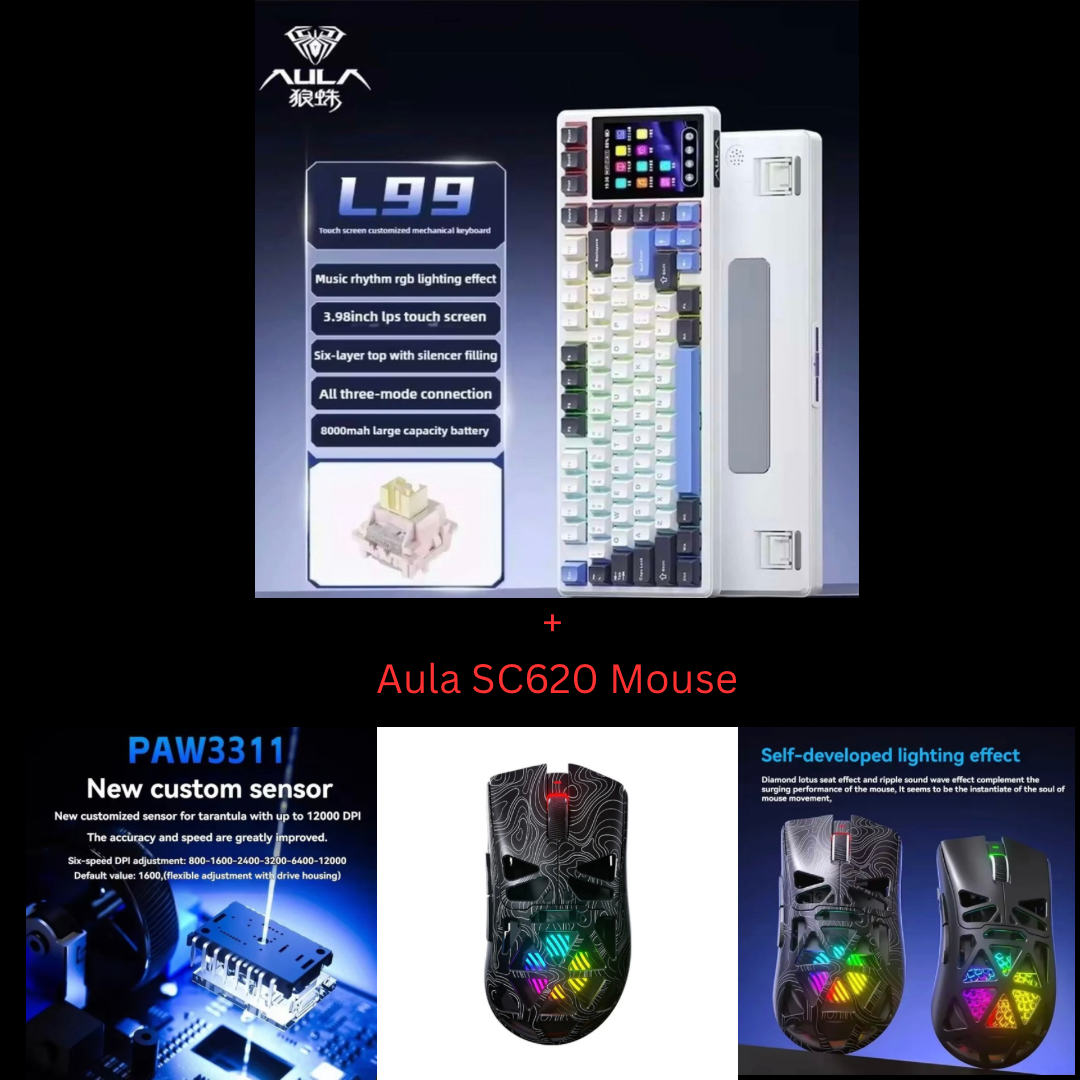 Aula L99 Custom Mechanical Keyboard, Smart Customizable 3.98-inch IPS Touch Screen,RGB LIGHTING: 16 million colour Backlight,Triple Mode Connectivity: Type-C wired/2.4G wireless/Bluetooth - 8000mAh Battery,Hot-Swappable Full 80 Keys