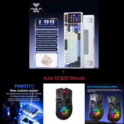 Aula L99 Custom Mechanical Keyboard, Smart Customizable 3.98-inch IPS Touch Screen,RGB LIGHTING: 16 million colour Backlight,Triple Mode Connectivity: Type-C wired/2.4G wireless/Bluetooth - 8000mAh Battery,Hot-Swappable Full 80 Keys
