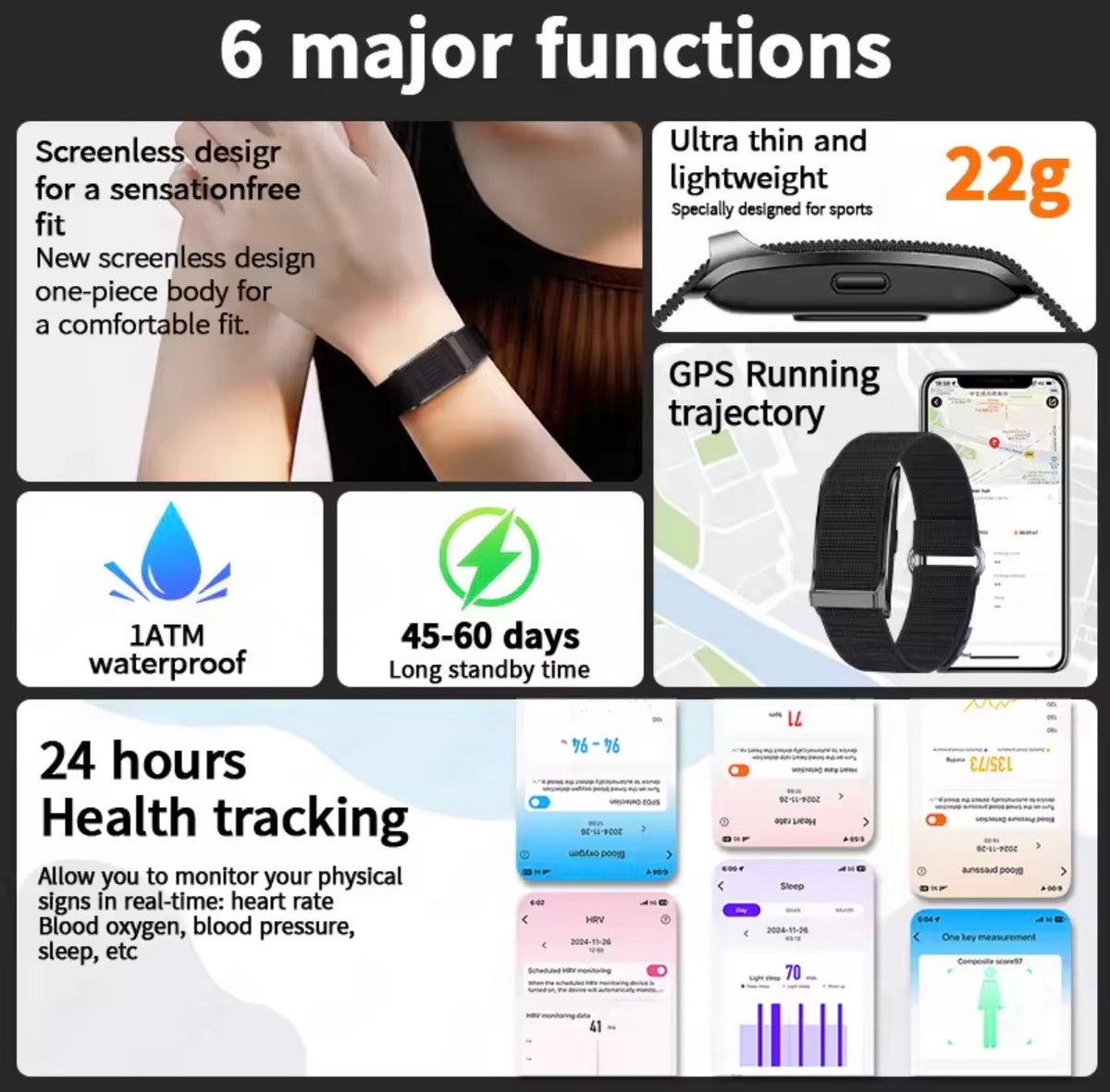 LIGE Smart Fitness Screenless with Heart Rate Monitor Pedometer Activity