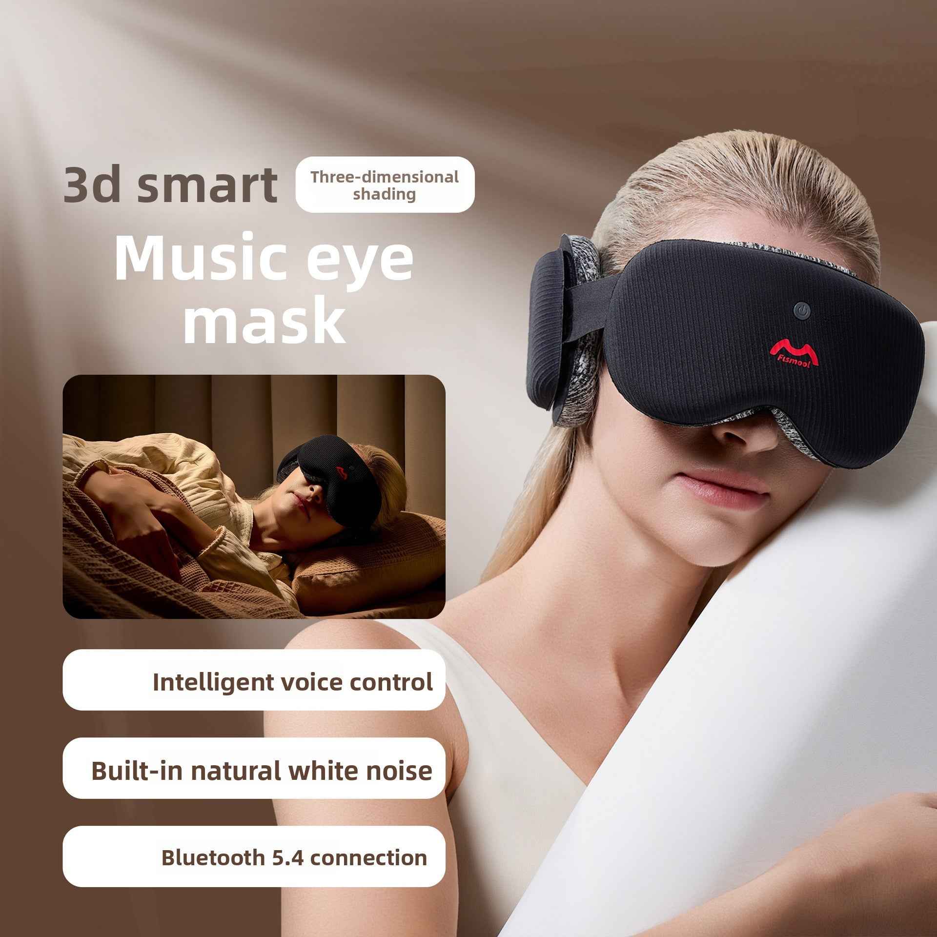 Bluetooth Sleep Mask 3D Stereo Light-Blocking White Noise Music