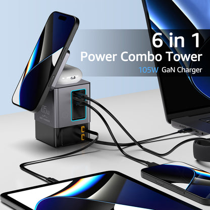 Multi-Port Desktop Charger with Wireless Charging and LED Light