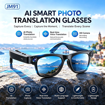 Smart Glasses with AI Translation HD Camera and Compatible with iOS Android. Combines photography, calling, recording, and real-time translation in one device.