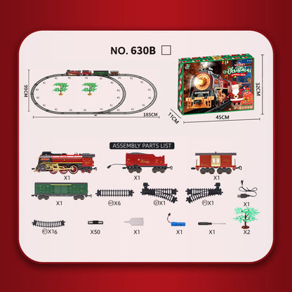 Retro Steam Train Electric Track Toy Features 3 steam spray outlets, Combines lights, forward/backward movement, and simulated steam whistle sounds.